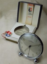 1950s Oris, Switzerland chromed brass oversize alarm in original box with tag and papers - as-new!