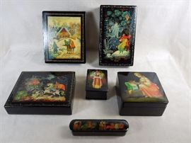 BAT:  Fine selection of Russian lacquer boxes.  1970s and earlier.