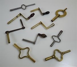 BAT:  Small sampling of Barbara Tomsky's huge collection of antique & vintage clock keys.  Desirable Vienna regulator crank keys and French carriage clock keys  