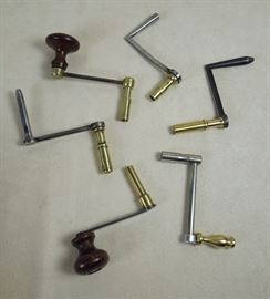 BAT:  Small sampling of Barbara Tomsky's huge collection of antique & vintage clock keys.   Tallcase crank keys with turned hardwood, steel and brass grips. 
