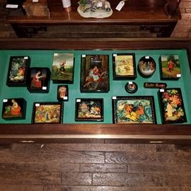BAT:  Barbara Tomsky's personal collection of Russian lacquer boxes, exquisitely hand decorated.  Most artist-signed.  Priced at a fraction of their 1970-80s purchase cost!