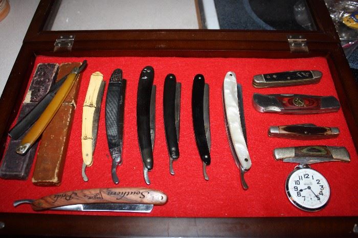 Great Collection of Straight Razors and Pocket Knives
