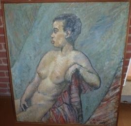 Large Nude Painting Signed Purvins. 60's art.