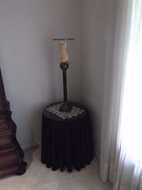 Round lamp table skirted, with very nice Candle holder which has a blk marble base.