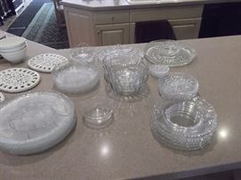 Glass plates saucers and bowls. Some are etched.