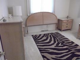 Mid century bedroom set & faux wool Zebra rug