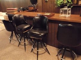 Retro Blk Vinyl stools 2 sizes and three different styles all with same color and fabric. Condition varies. 