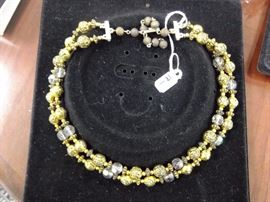 Gold and crystal beaded necklace