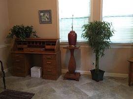 Roll top desk, pedestal, faux bamboo tree
