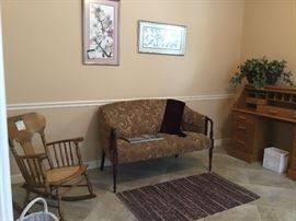 Setee,  antique oak rocker 