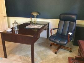 Desk, leather chair