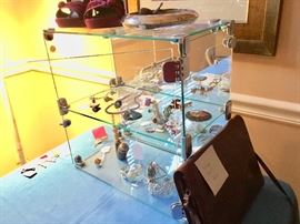 nice jewelry, sterling rim ashtray, pipe, Stella McCartney shoes