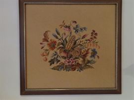 Hand made needle point framed panel, vintage