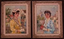 Pair French oils on canvas