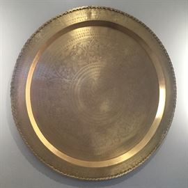 Hand etched, large brass tray. Made in Hong Kong