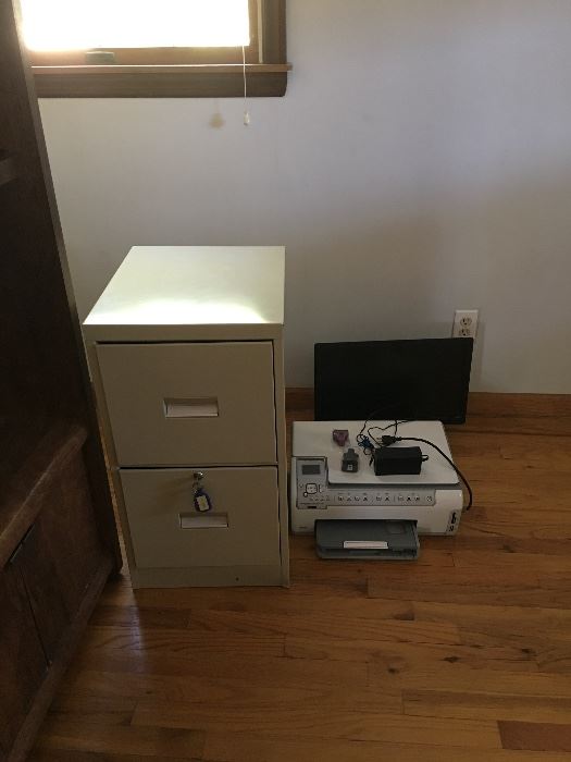 Locking metal filing cabinet and fax machine copier scanner