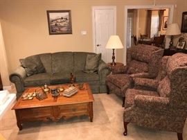 Flexsteel sofa, two Lane Recliners and Etan Allen coffee table