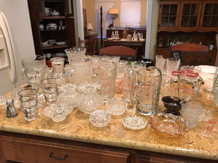 Fostoria, depression glass and lots of glassware