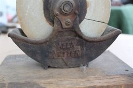 Grinding Wheel - KEEN KUTTER w/ hand crank and wooden handle on wood base!.
