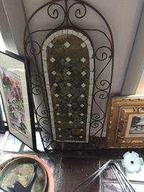Wrought iron and tile wall sculpture/hanging