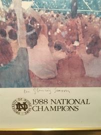 Signed and numbered poster "One Shining Season" from the 1988 National Champions from the University of Notre Dame