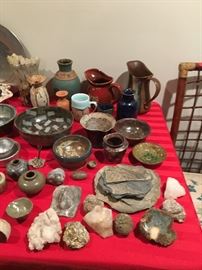 Studio pottery, quartz, rocks
