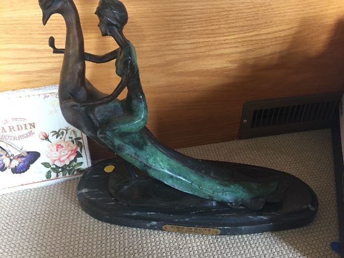 Art Deco Bronze, Woman on Peacock by Chiparus