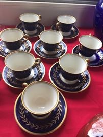 Demitasse antique cobalt cups and saucers