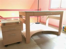 Glass top study desk, matching single file drawer and wall unit - $300 (May be sold separately as well)