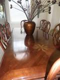 Cherry inlaid table with 8 chairs