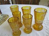 German amber colored etched goblets