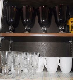 Ruby red wine glasses, Irish coffee cups