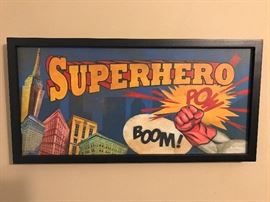 Framed comic artwork.