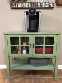 Fabulous painted cabinet used as a coffee station!          30 1/2" tall x 32" wide x 14" deep.