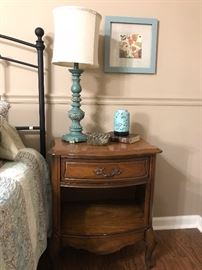 1 of 2 solid wood night stands.  Matching set of blue lamps.