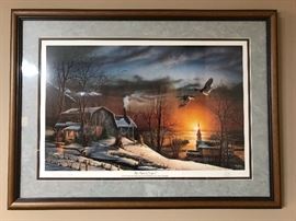 Actual signed print by Terry Redlin dated 1985 entitled "The Sharing Season" and is part of the first annual Sharing Series edition.