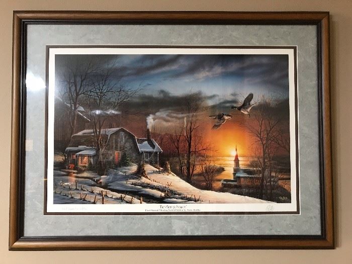 Actual signed print by Terry Redlin dated 1985 entitled "The Sharing Season" and is part of the first annual Sharing Series edition.