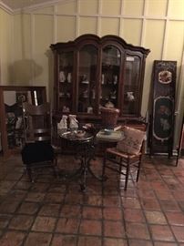 Large display cabinet
 glass table with iron pedestal