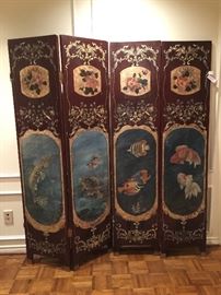  Beautiful rear screen with oil painting and gold leaf
