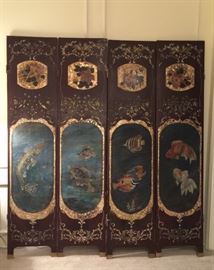 Rare oil painted screen with gold leaf