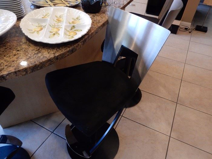 5 Counter height brushed Steel and Black Swivel Stools
