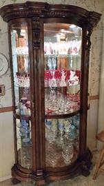 Fabulous curved glass curio cabinet.  Glass & crystal.