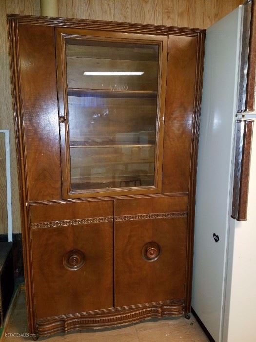 Beautiful Vintage Server with Matching Glass Door Hutch