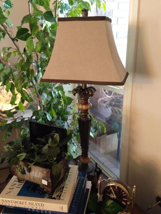 Lovely lamp, book, and decor
