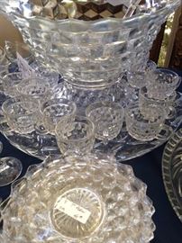 Fostoria Americana  punch bowl, underplate, ladle, plates, and cups
