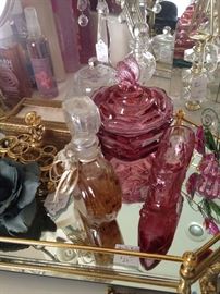 Perfume bottles and vanity selections