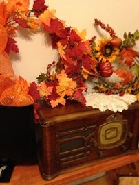 Vintage radio; fall wreaths