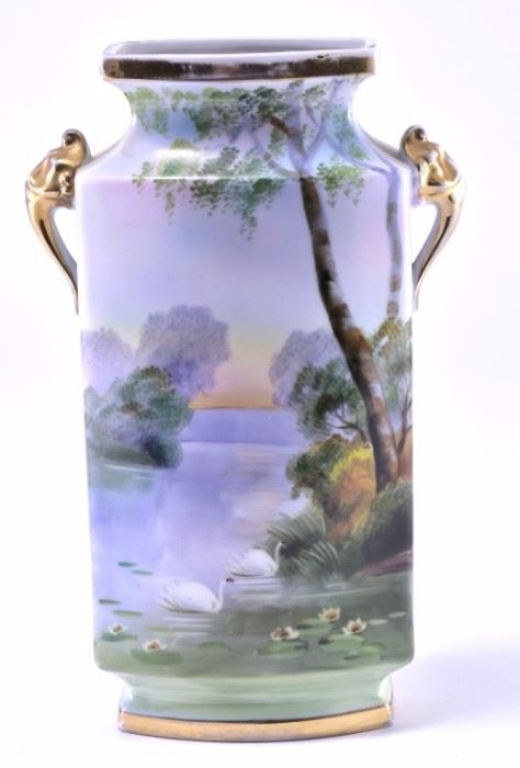 Lot 6: Noritake 2-Handle Handpainted Rectangular Vase