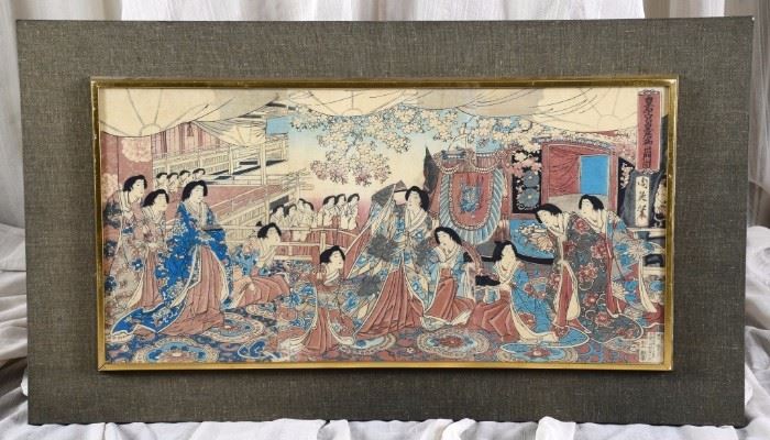 Lot 49: Japanese Geisha Triptych Woodblock Print
