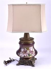 Lot 70: Victorian Handpainted Lamp w/Flowers
